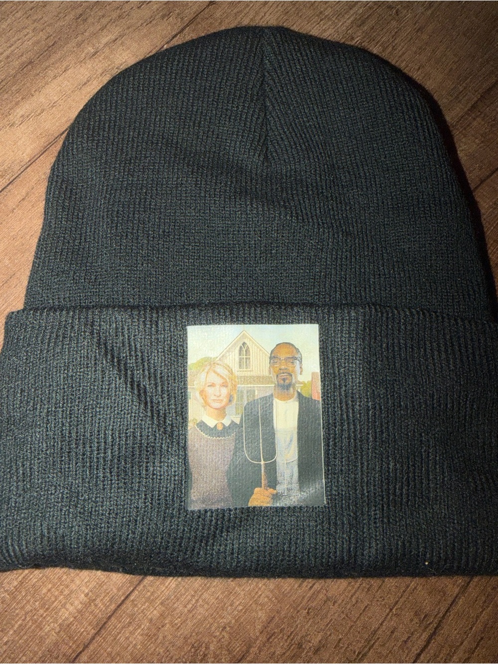 Snoop and Martha- Port and Company Black Beanie with Printed Graphic Patch